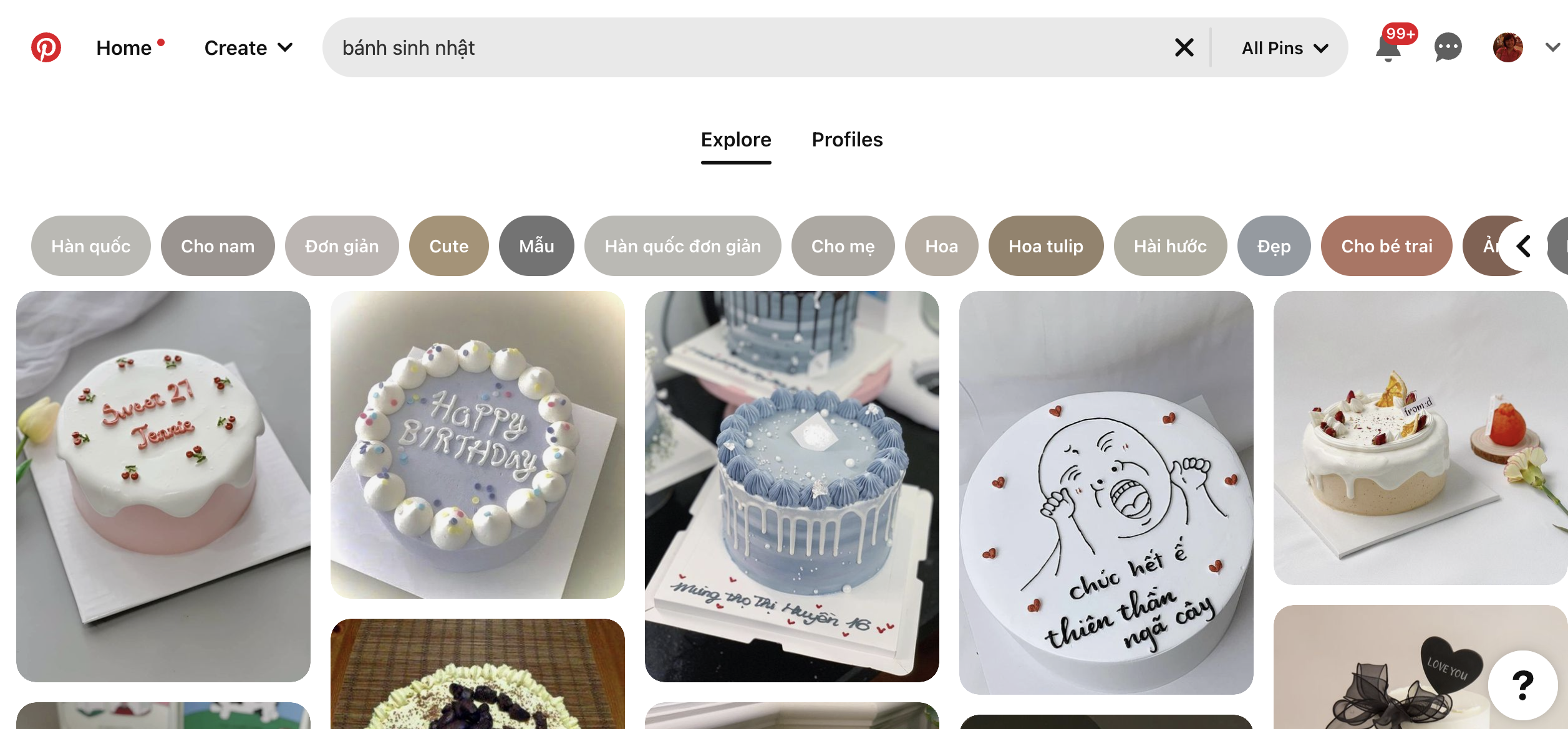 Ảnh: Pinterest khi tìm "bánh sinh nhật"